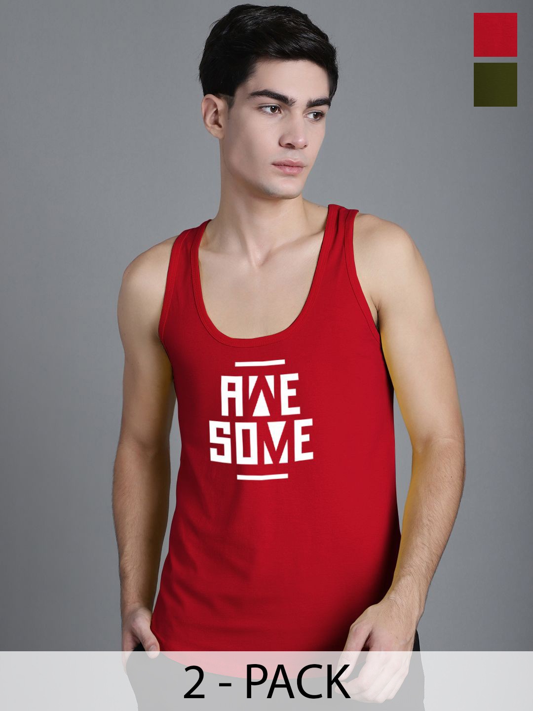 

FBAR Pack Of 2 Printed Gym Vests FBC390-03-FBC421-34, Red