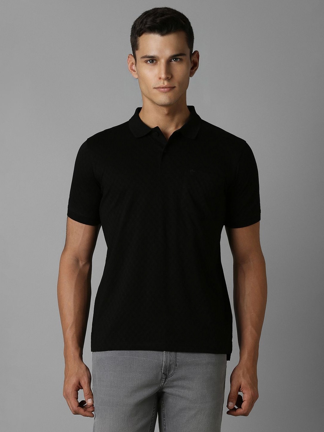 

Louis Philippe Men Solid Polo Collar Cotton T-Shirt, Black