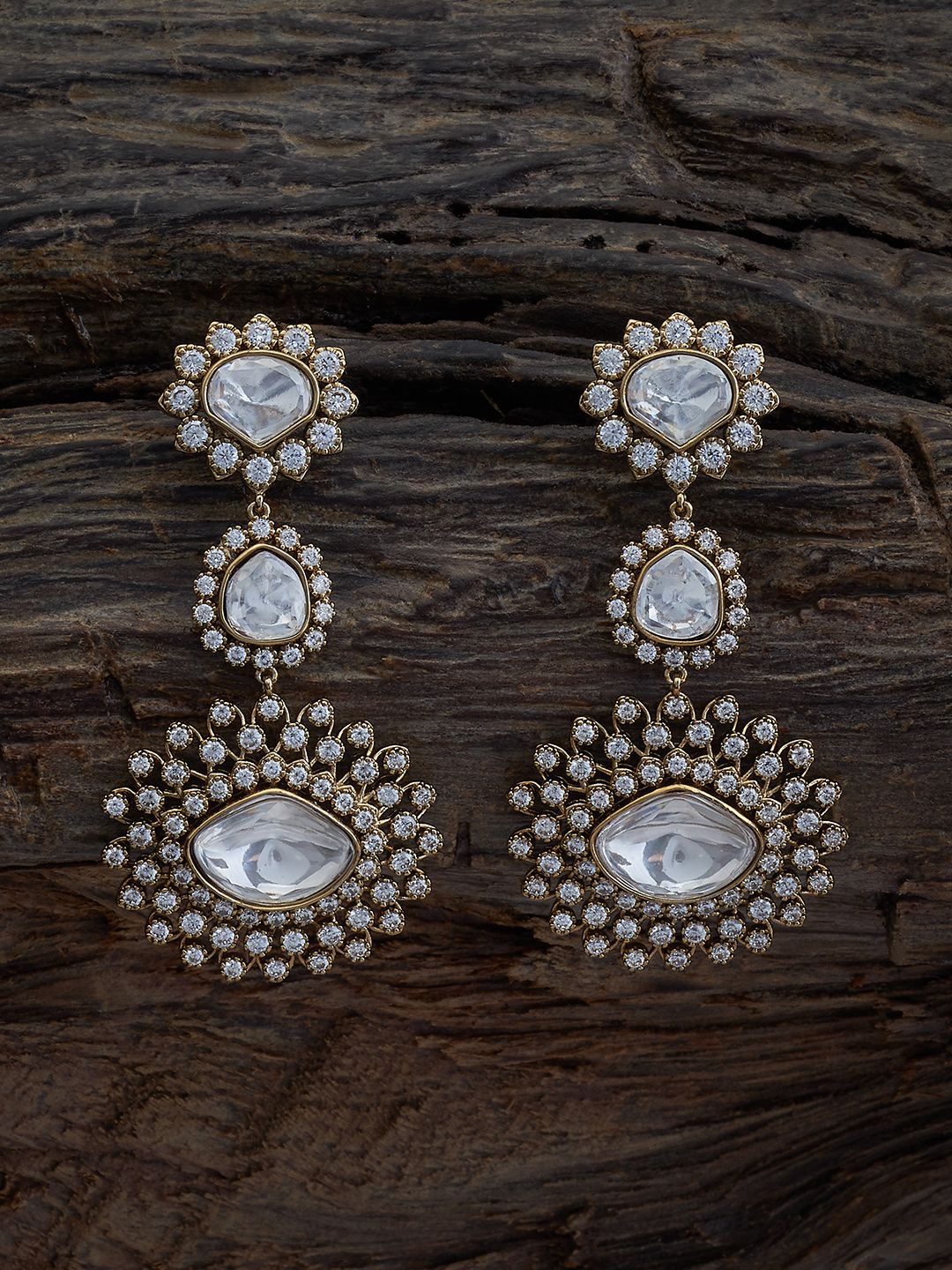 

Kushal's Fashion Jewellery Contemporary Kundan Studded Drop Earrings, White