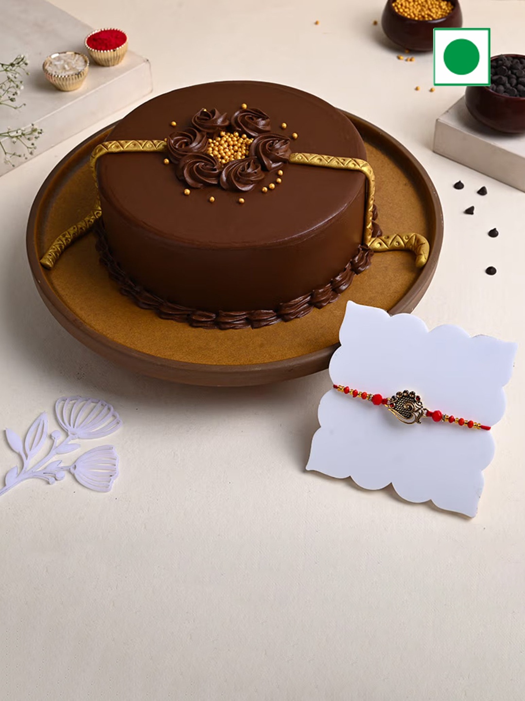 

Floweraura Om Rakhi With Chocolate Cake, Brown