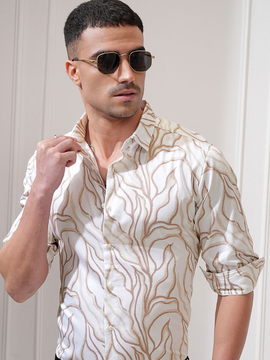 

Locomotive Luxe Men Satin Printed Occasion Slim Fit Shirt, White