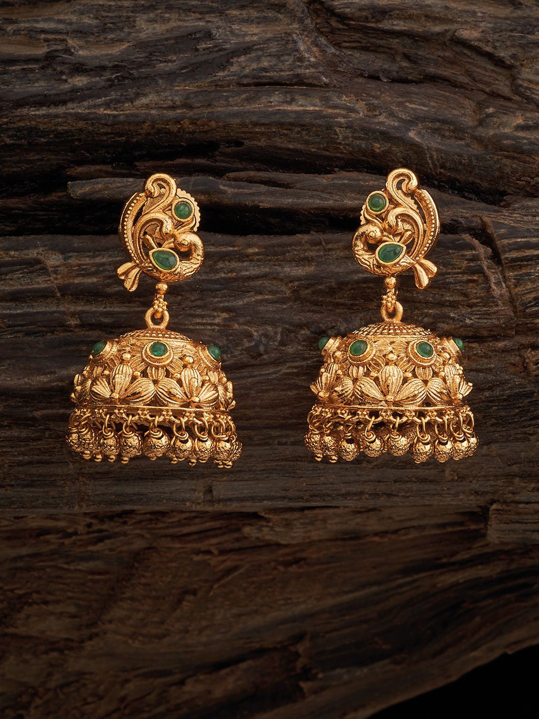 

Kushal's Fashion Jewellery Gold Plated Dome Shaped Artificial Stones Studded Jhumkas