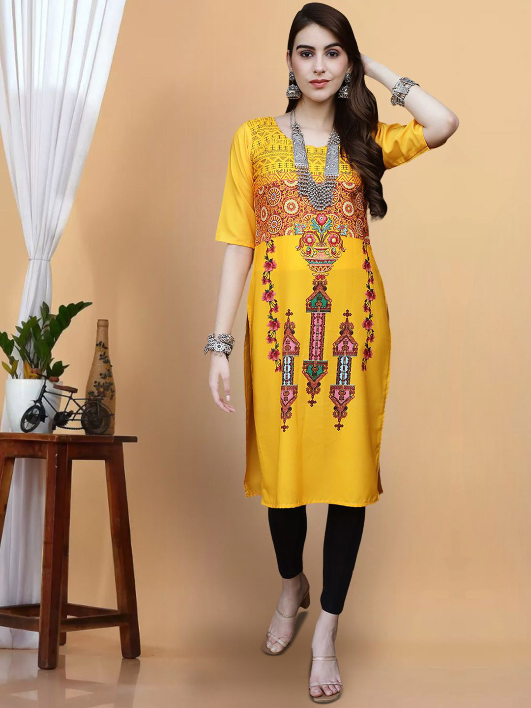 

7Threads Women Floral Printed Floral Crepe Kurta, Multi
