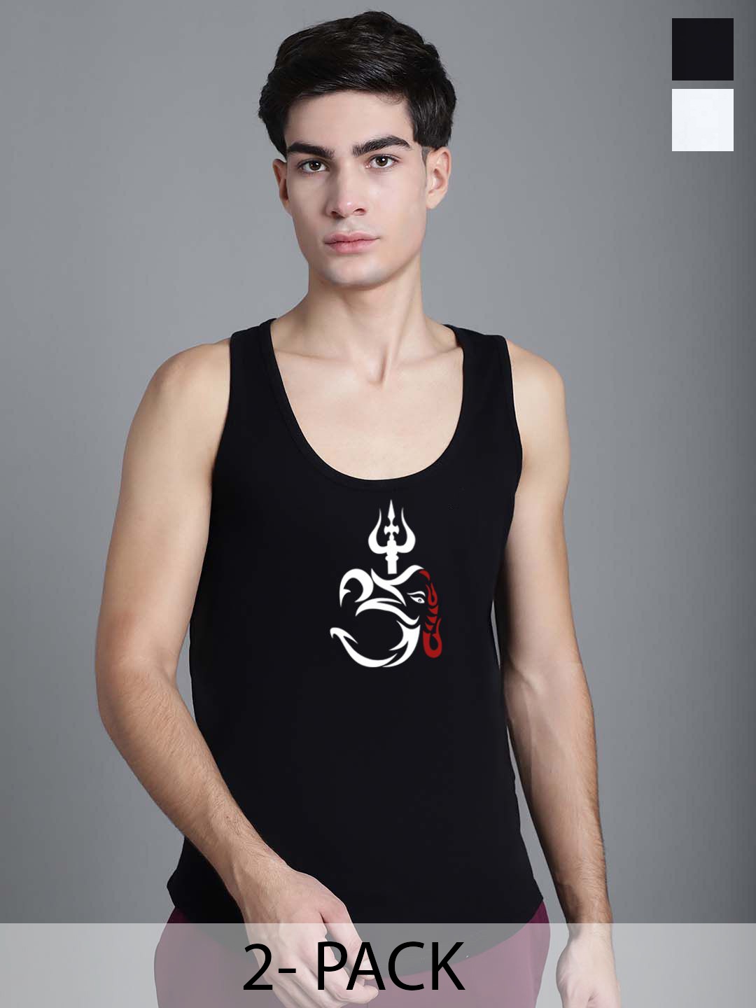 

FBAR Pack Of 2 Printed Cotton Gym VestFBC421-01-FBC557-02, Black