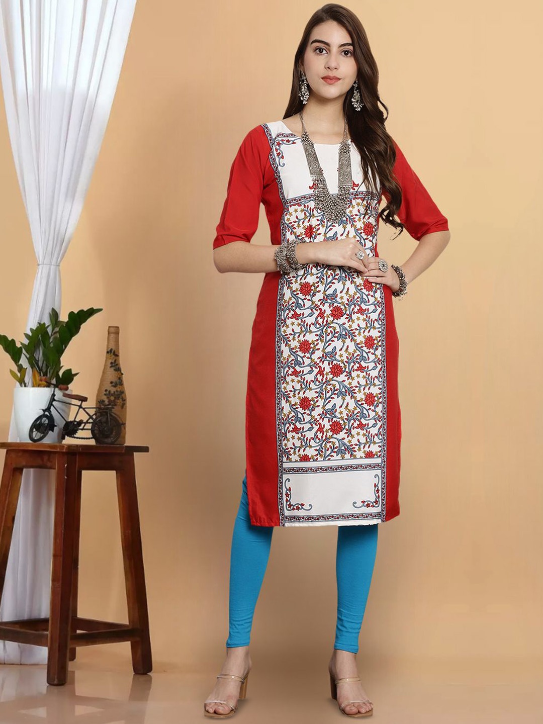 

7Threads Women Thread Work Floral Crepe Kurta, Multi