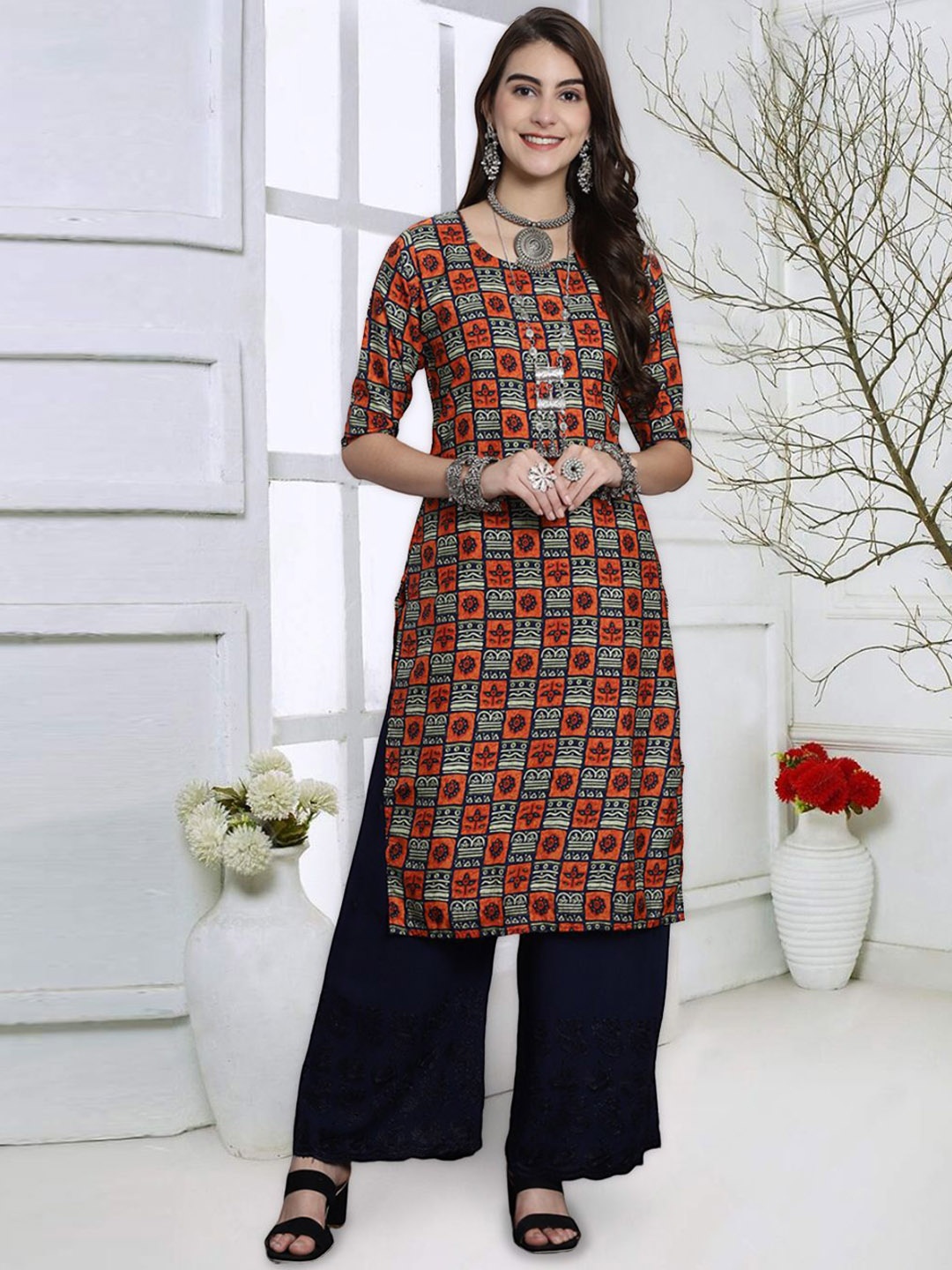 

7Threads Women Quirky Thread Work Floral Crepe Kurta, Multi