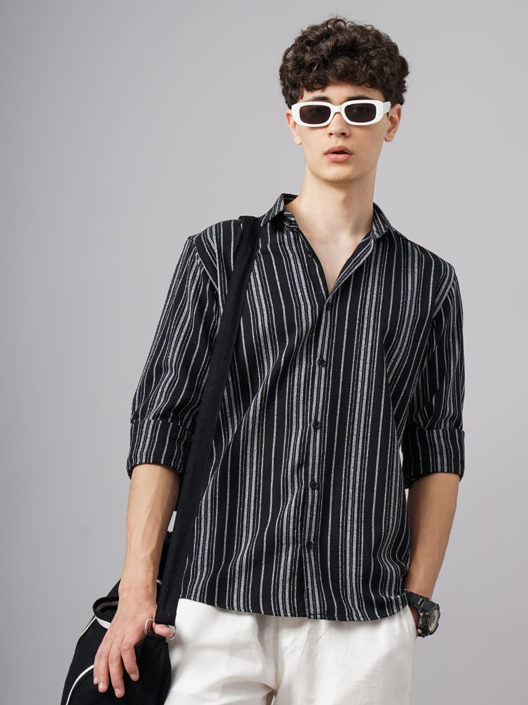 

PAUL STREET Men Relaxed Opaque Striped Casual Shirt, Black