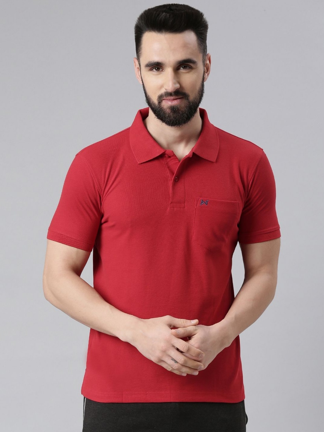 

Force NXT Men Solid Polo Collar Cotton T-Shirt, Red