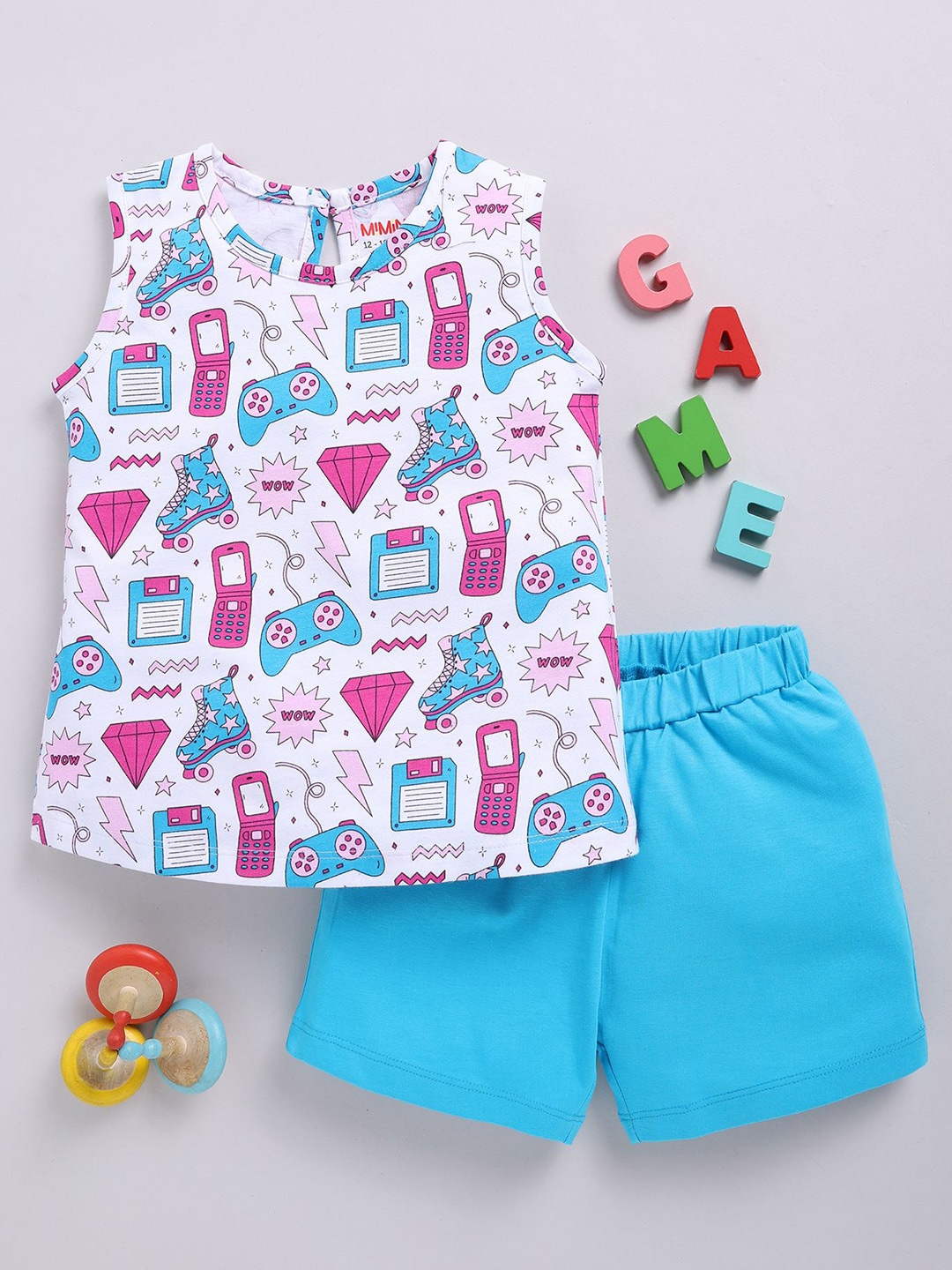 

MIMINO Girls Printed Top with Shorts, Blue