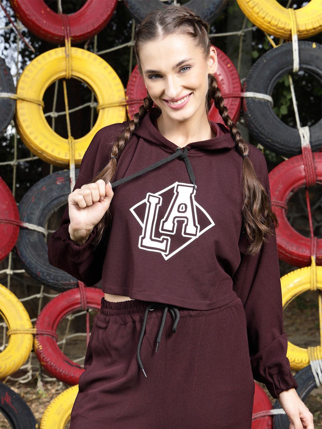 

Sera Women Printed Hooded Sweatshirt, Burgundy