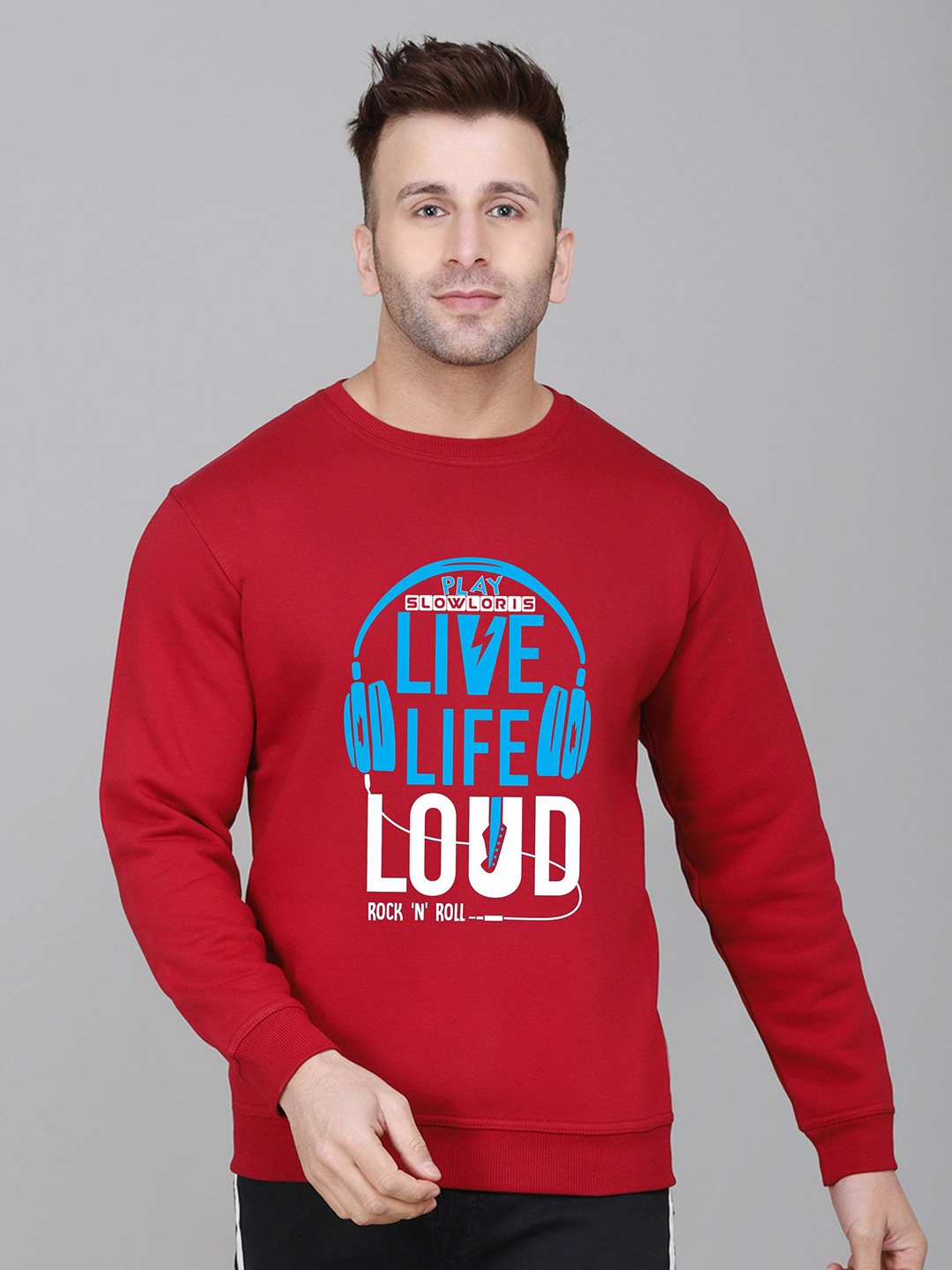 

SLOWLORIS Men Printed Sweatshirt, Maroon