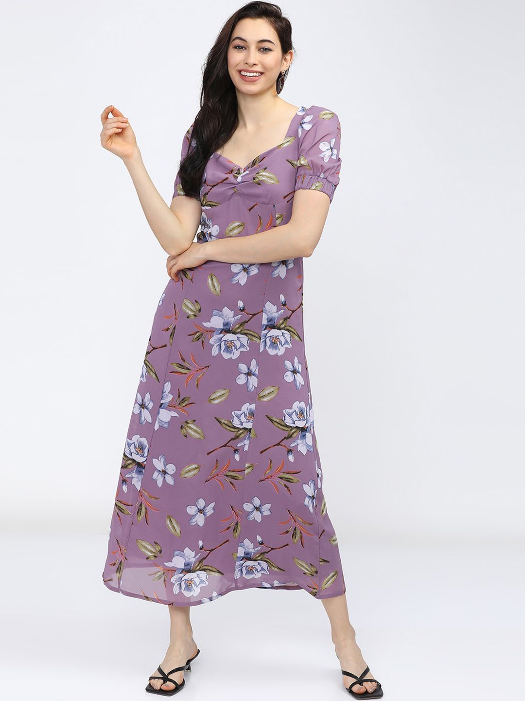 

Tokyo Talkies Floral Printed A-Line Midi Dress, Purple