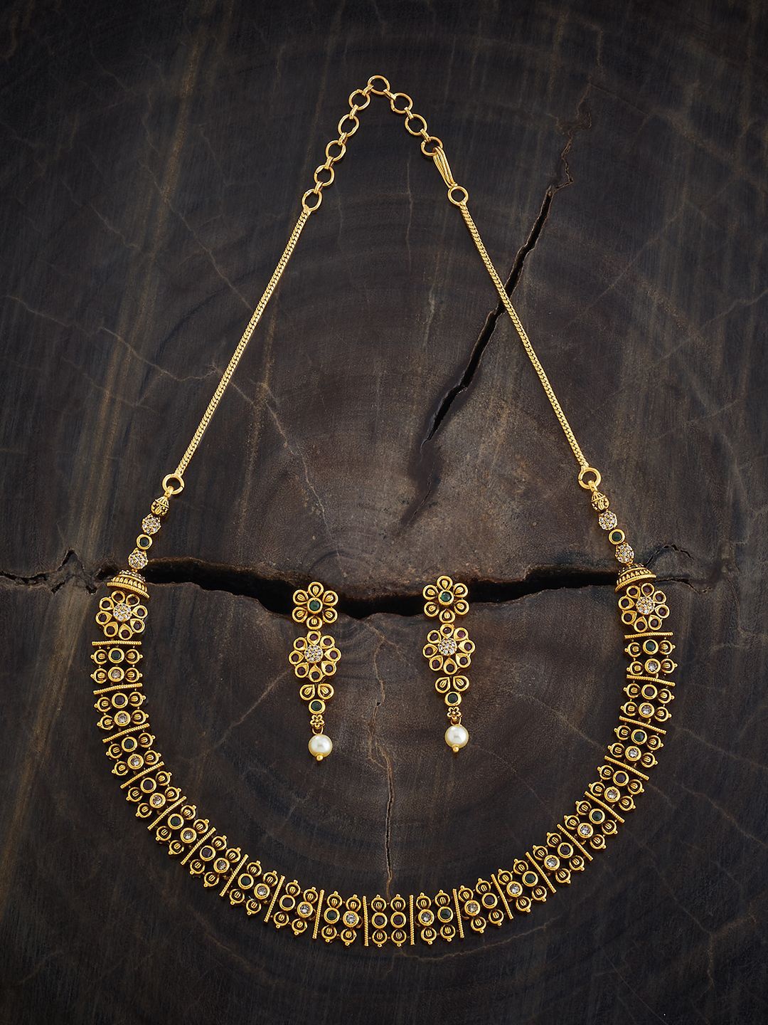 

Kushal's Fashion Jewellery Gold-Plated Antique Ruby Stone Studded Jewellery Set
