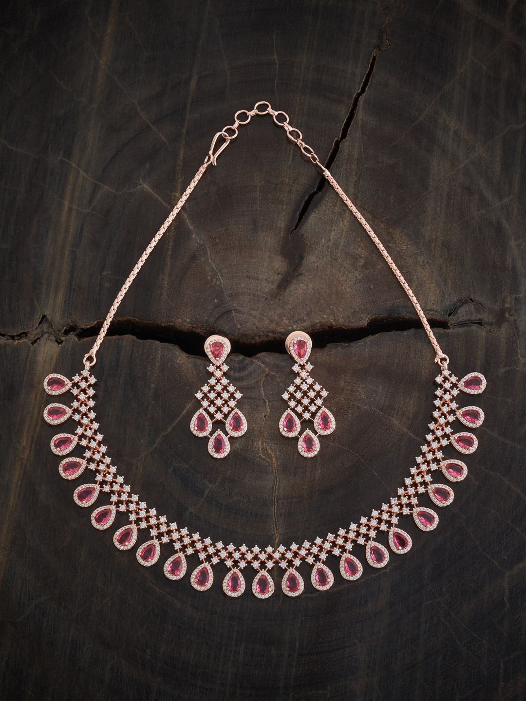 

Kushal's Fashion Jewellery Rose Gold-Plated Sapphire Cubic Zirconia Studded Jewellery Set, Pink