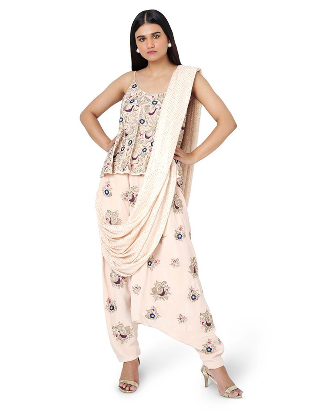 

Payal Singhal Floral Print Crepe Longline Top, Pink