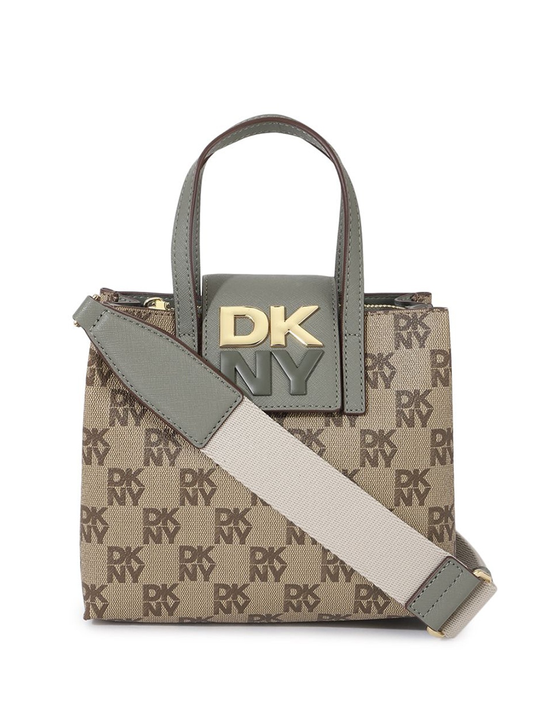 

DKNY Printed PU Structured Handheld Bag with Cut Work, Olive