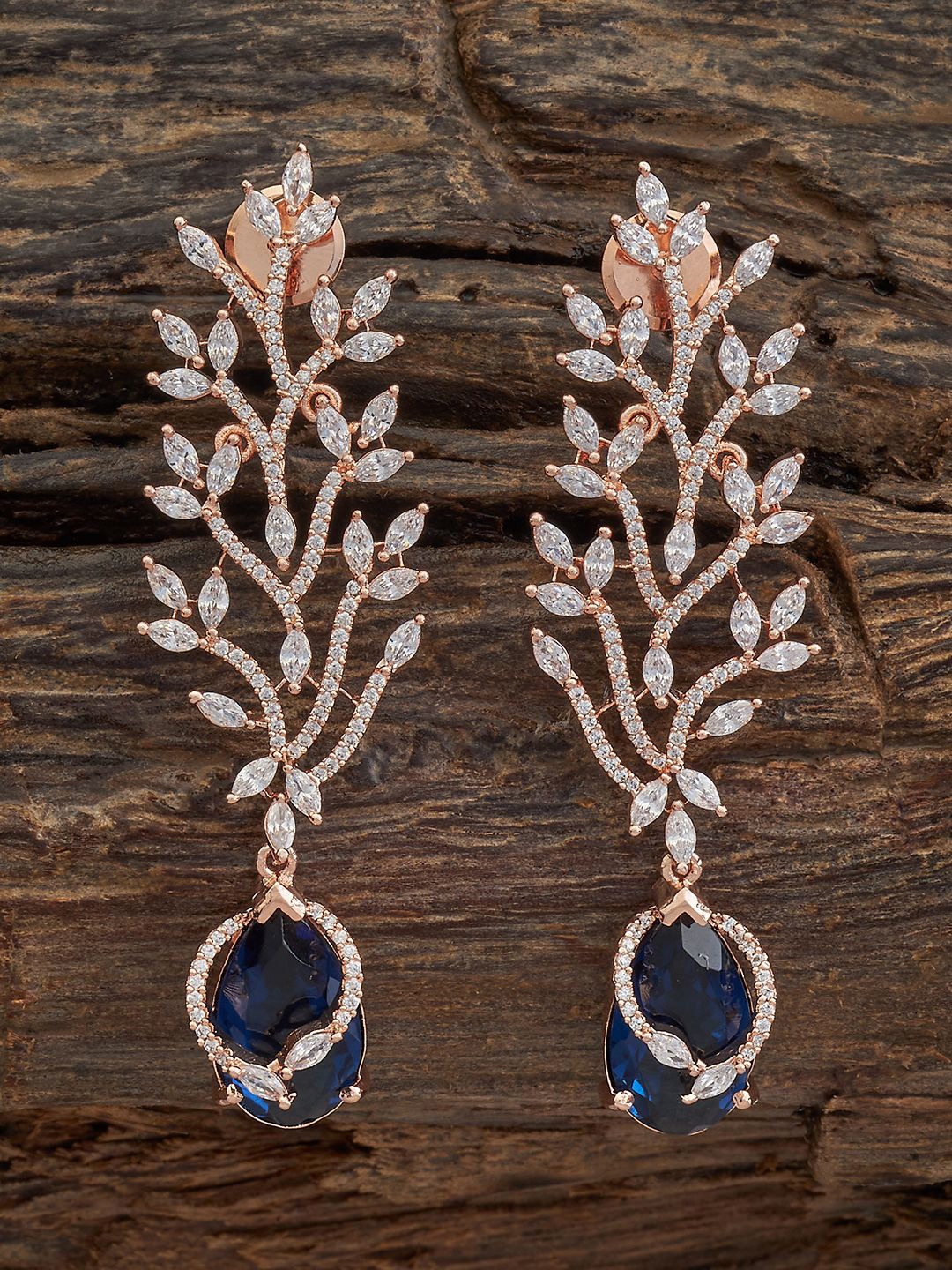 

Kushal's Fashion Jewellery Rose Gold-Plated Cubic Zirconia Floral Shaped Drop Earrings, Blue