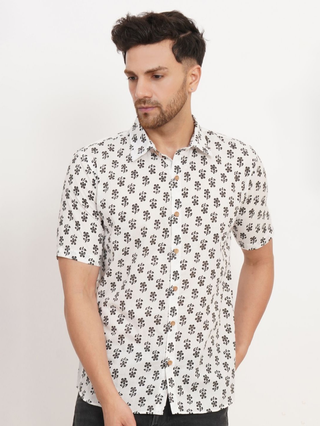 

COTLAND FASHION Men Classic Opaque Printed Casual Shirt, White