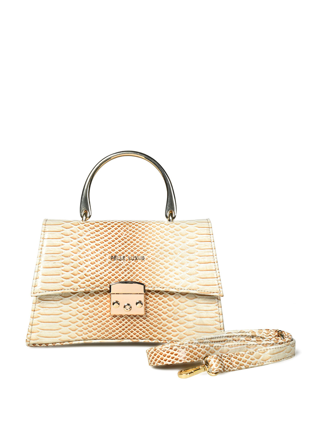 

PELLE LUXUR Textured PU Oversized Structured Handheld Bag with Quilted, Off white