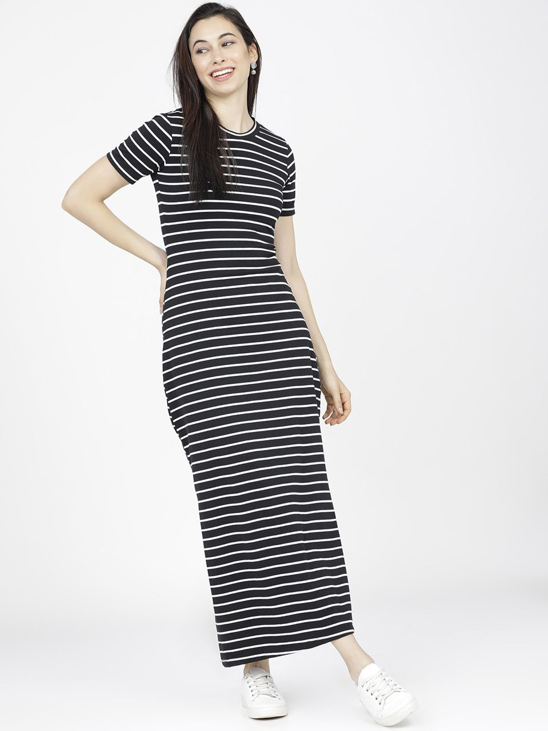 

Tokyo Talkies Striped Cotton Maxi Dress, Black