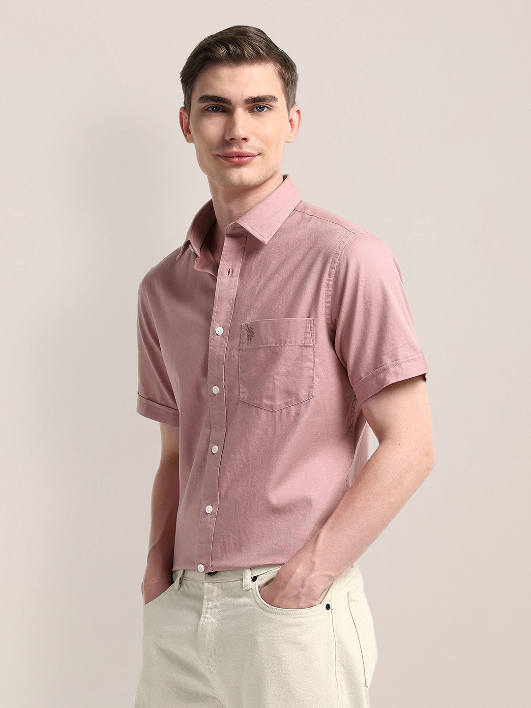 

U.S. Polo Assn. Men Classic Opaque Casual Shirt, Pink