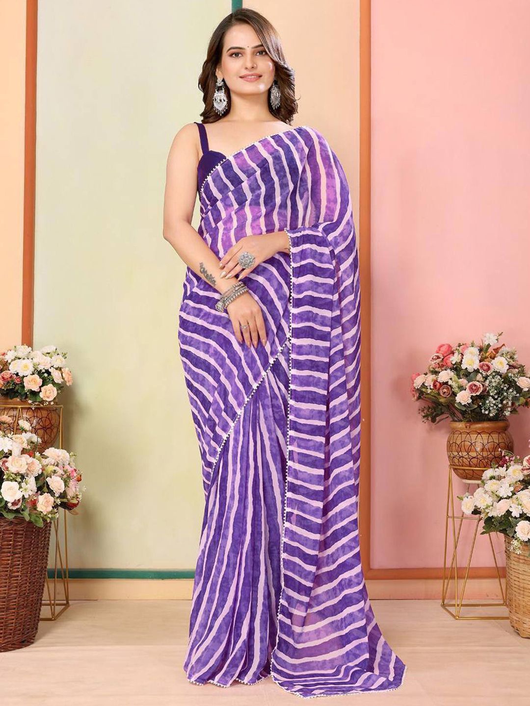 

Mitera leheriya Pure Georgette Ready to Wear Saree, Purple