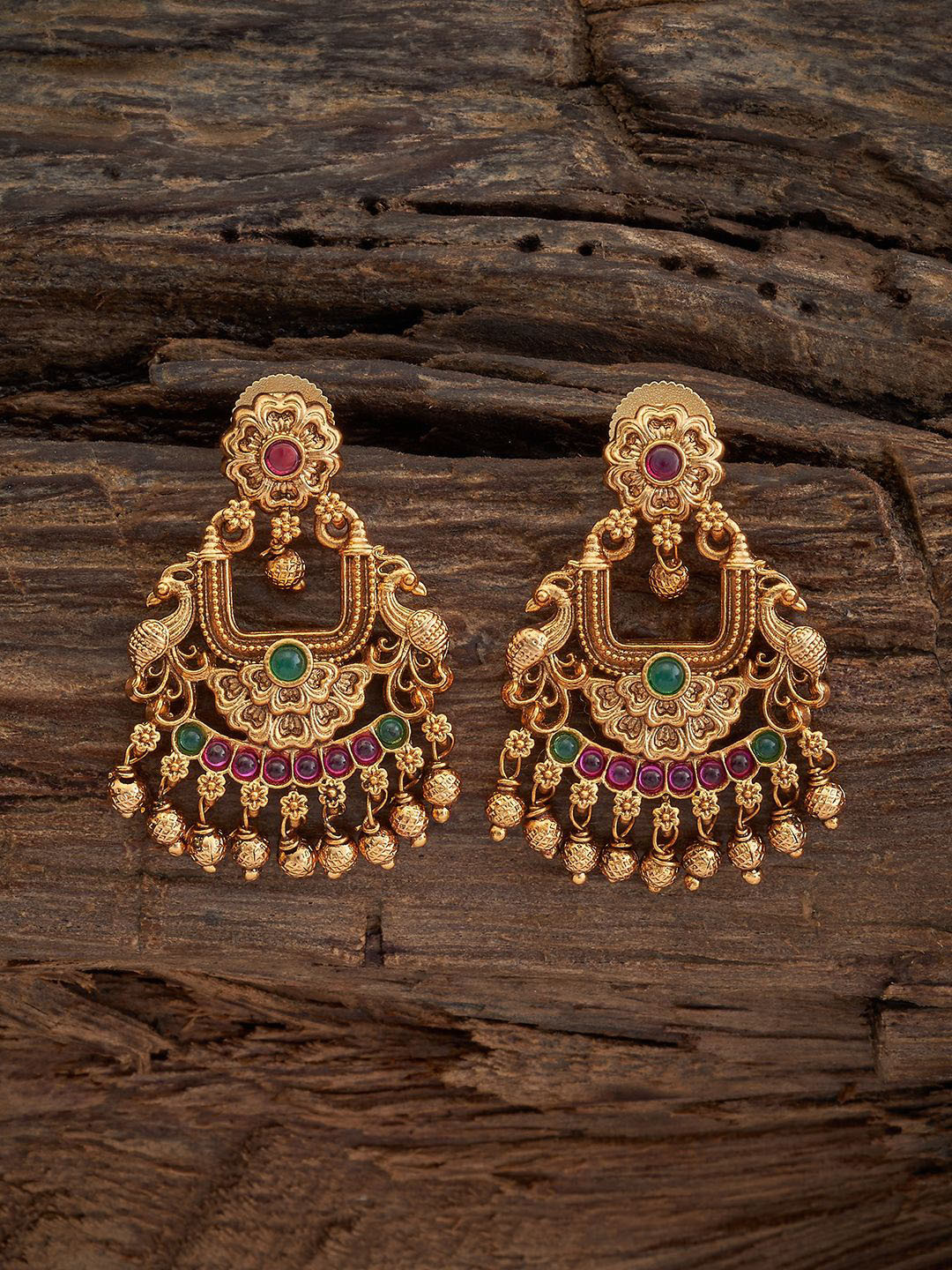 

Kushal's Fashion Jewellery Gold-Plated Antique Artificial Stones Drop Earrings