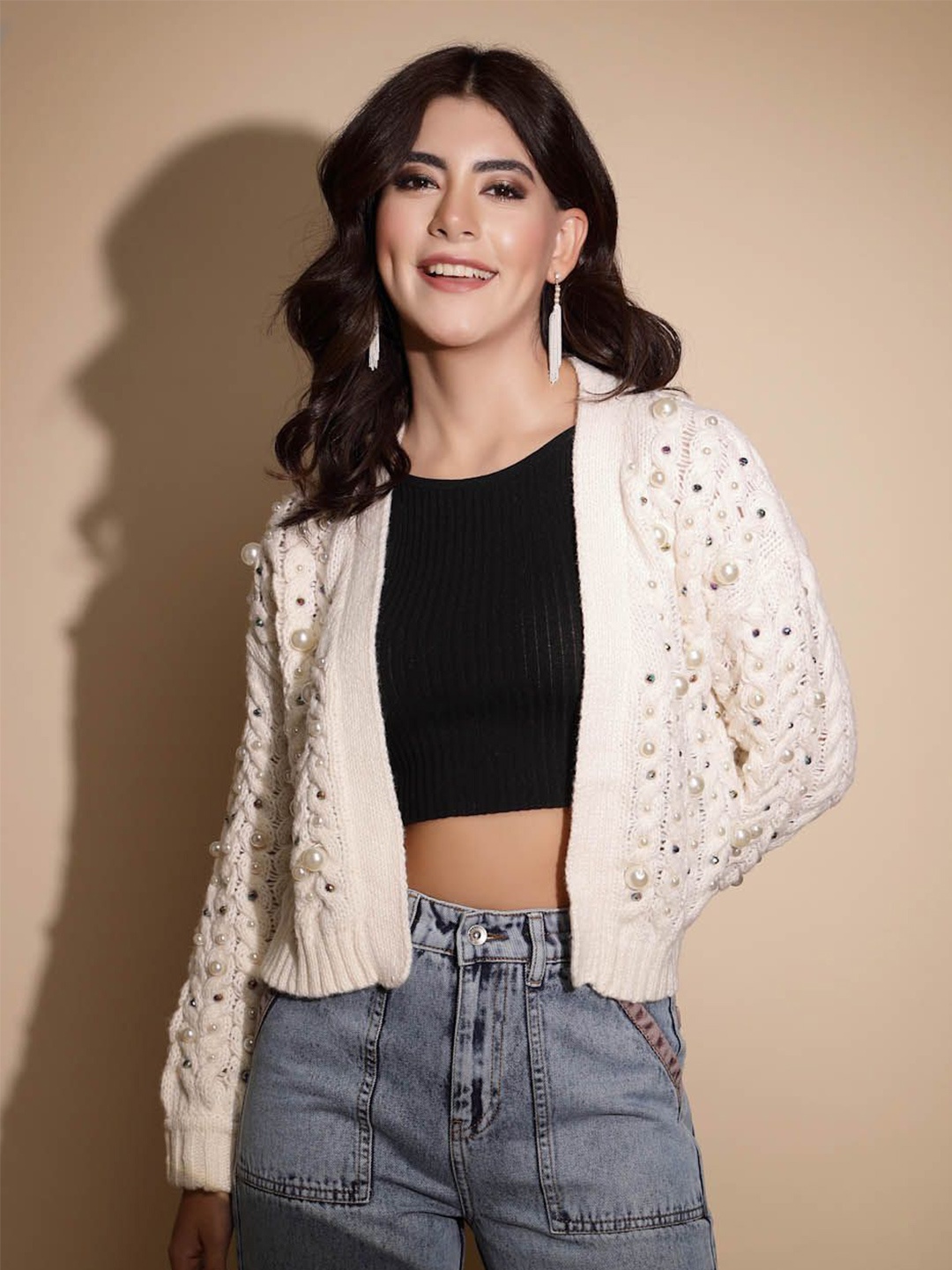 

Global Republic Women Embellished Crop Shrug, White