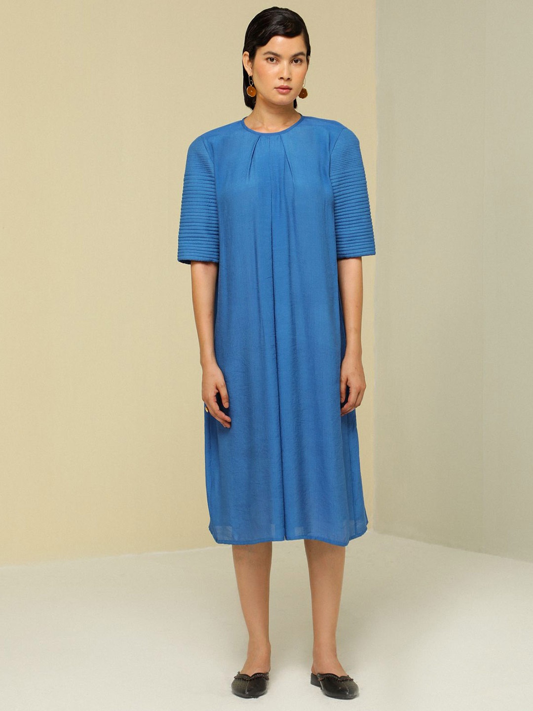 

ZAITRA Solid A-Line Midi Dress, Blue