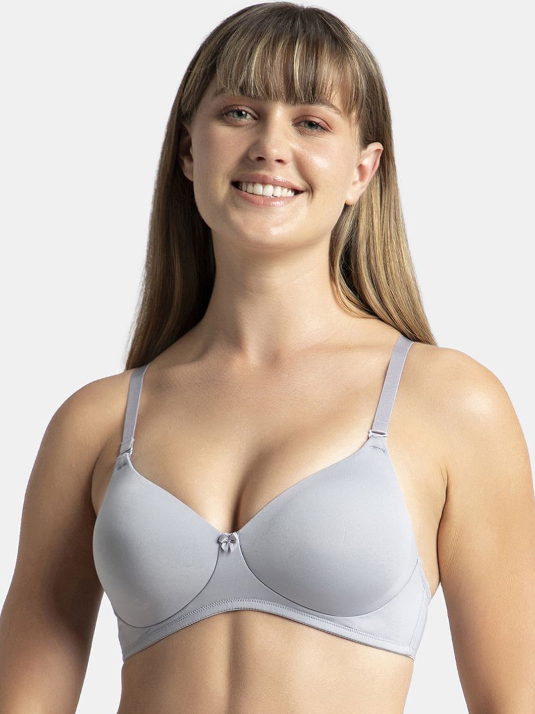 

Jockey Wirefree Padded Microfiber Stretch Full Coverage Tshirt Bra-1819, Grey