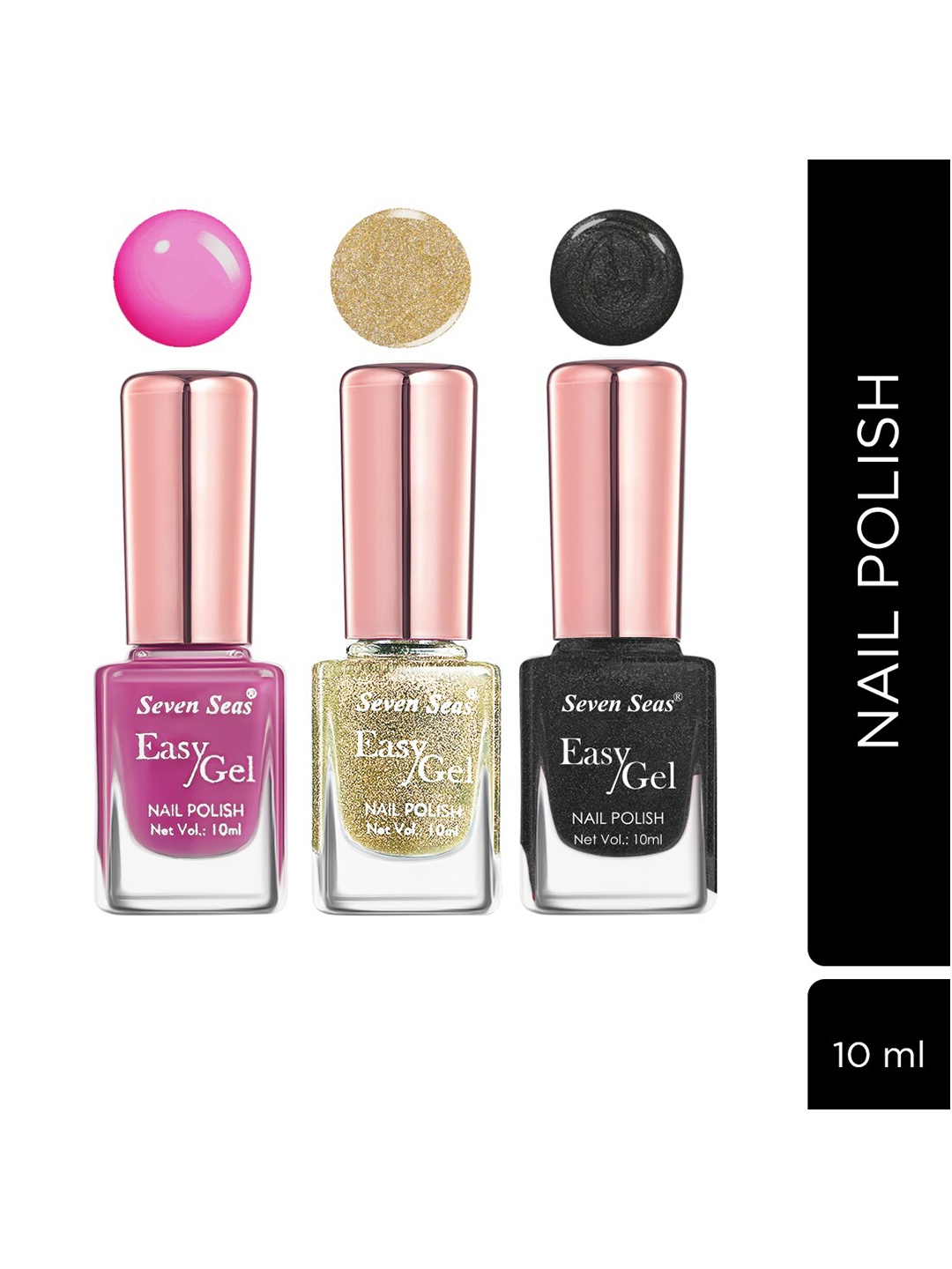 

Seven Seas Set of 3 Easy Gel Long Lasting Nail Polishes 10ml Each - 261 + 260 + 264, Gold