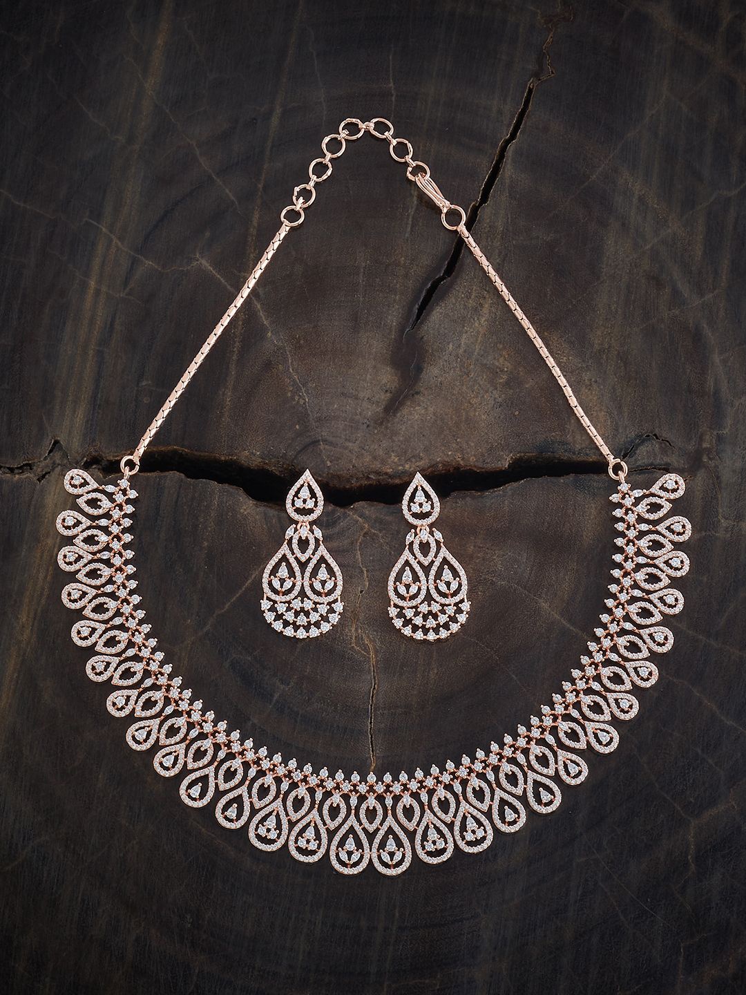 

Kushal's Fashion Jewellery Rose Gold-Plated CZ Stone Studded Jewellery Set
