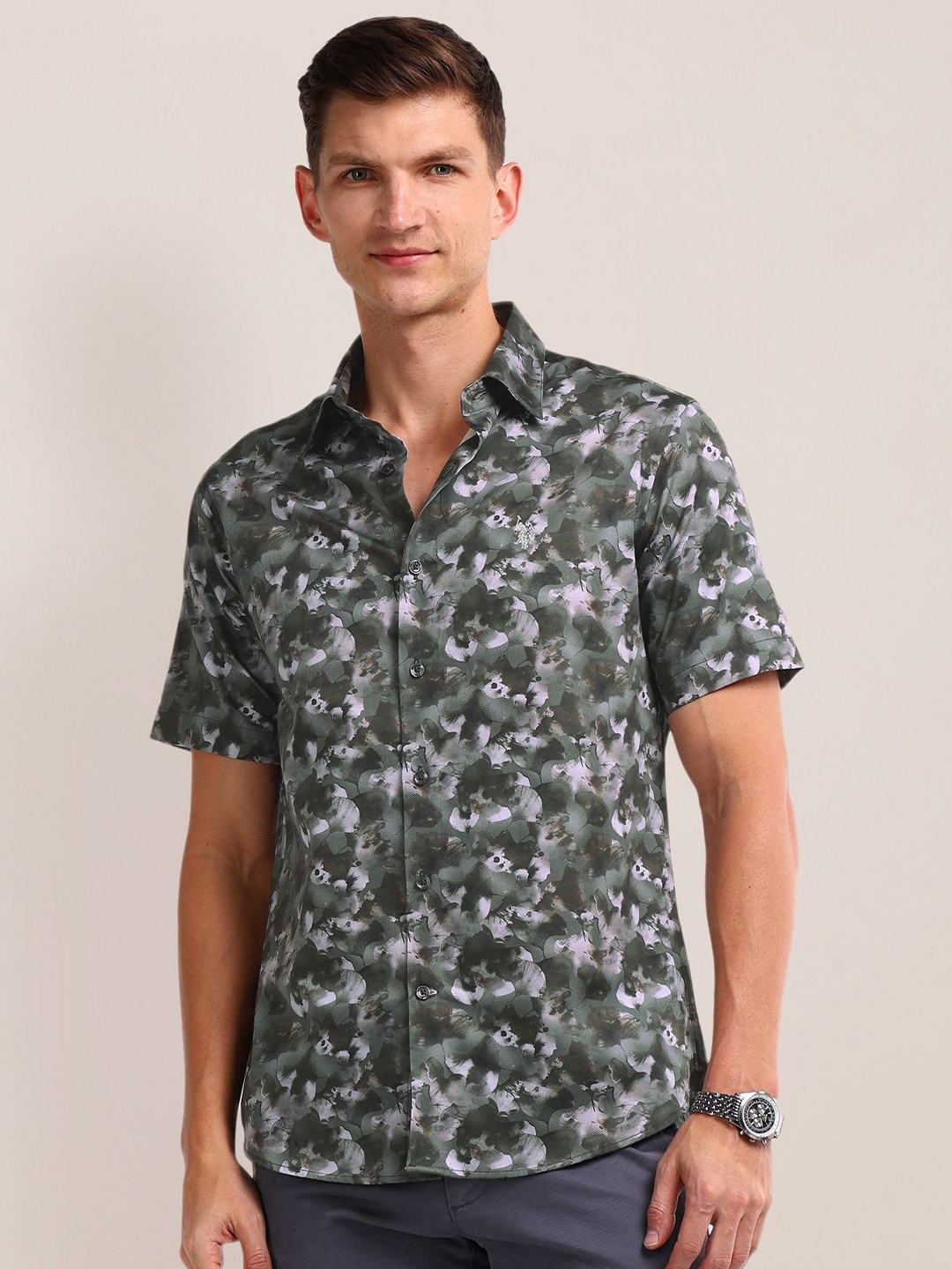 

U.S. Polo Assn. Men Classic Floral Opaque Printed Casual Shirt, Green