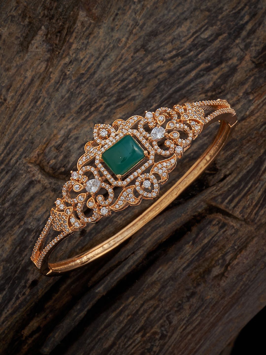 

Kushal's Fashion Jewellery Gold-Plated Cubic Zirconia Kada Bracelet