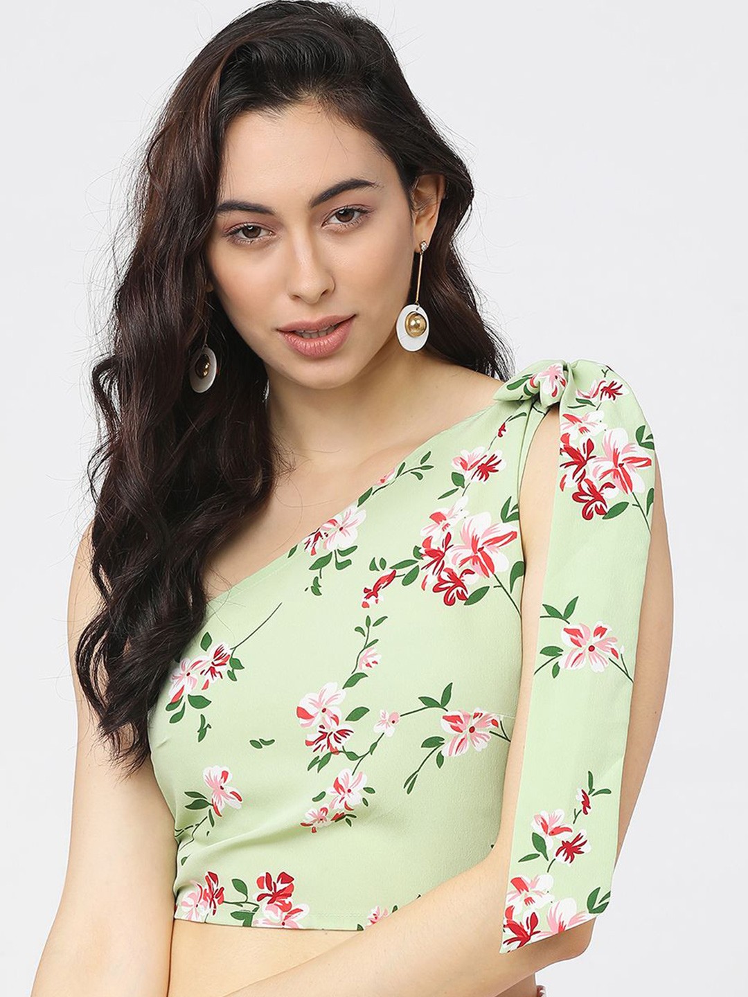 

Tokyo Talkies Floral Print Puff Sleeve Wrap Top, Green