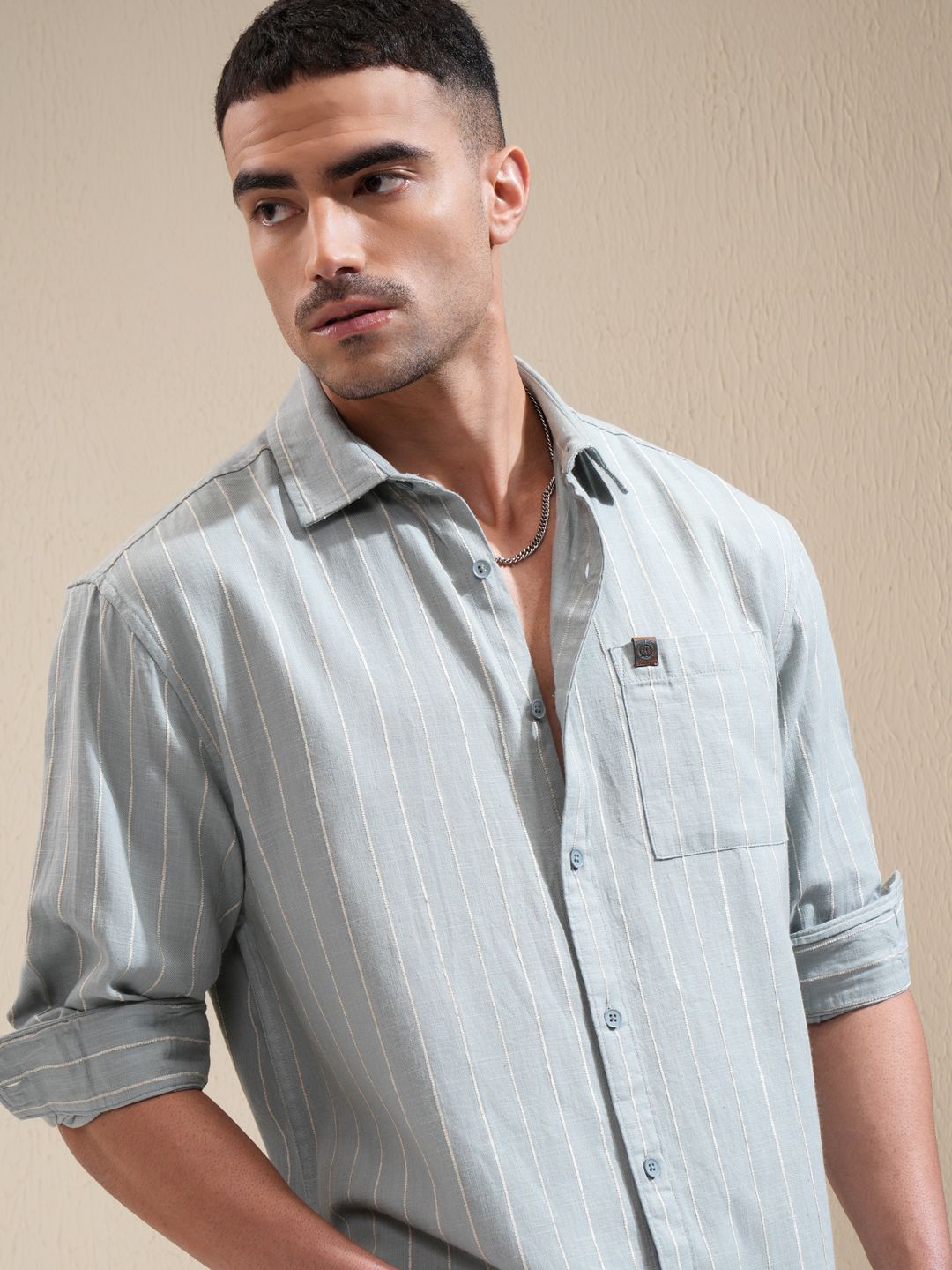 

LOCOMOTIVE Premium Men Sea Dobby Textured Relaxed Fit Shirt, Sea green