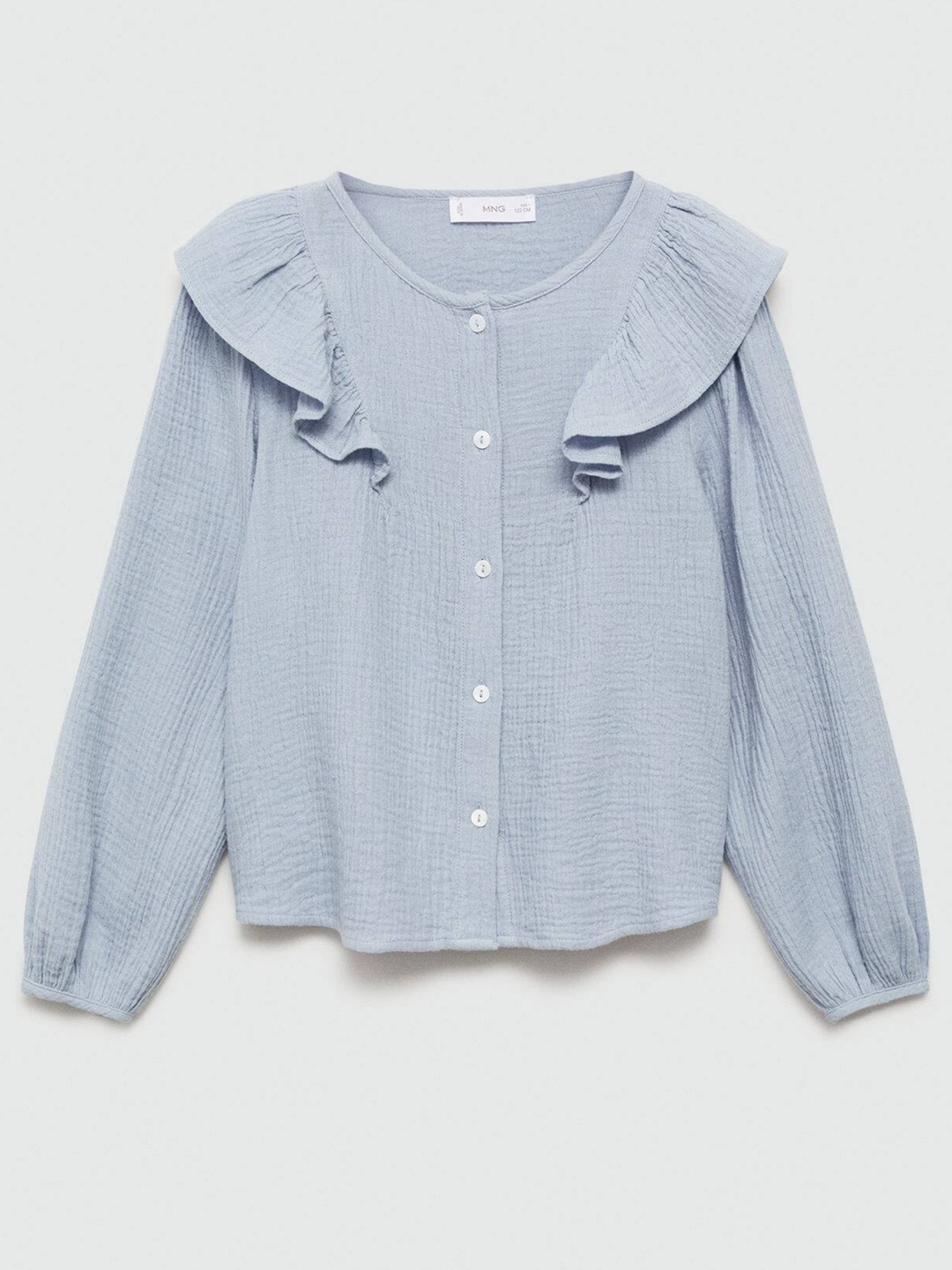 

Mango Kids Girls Cotton Ruffle Detail Shirt Style Top, Blue