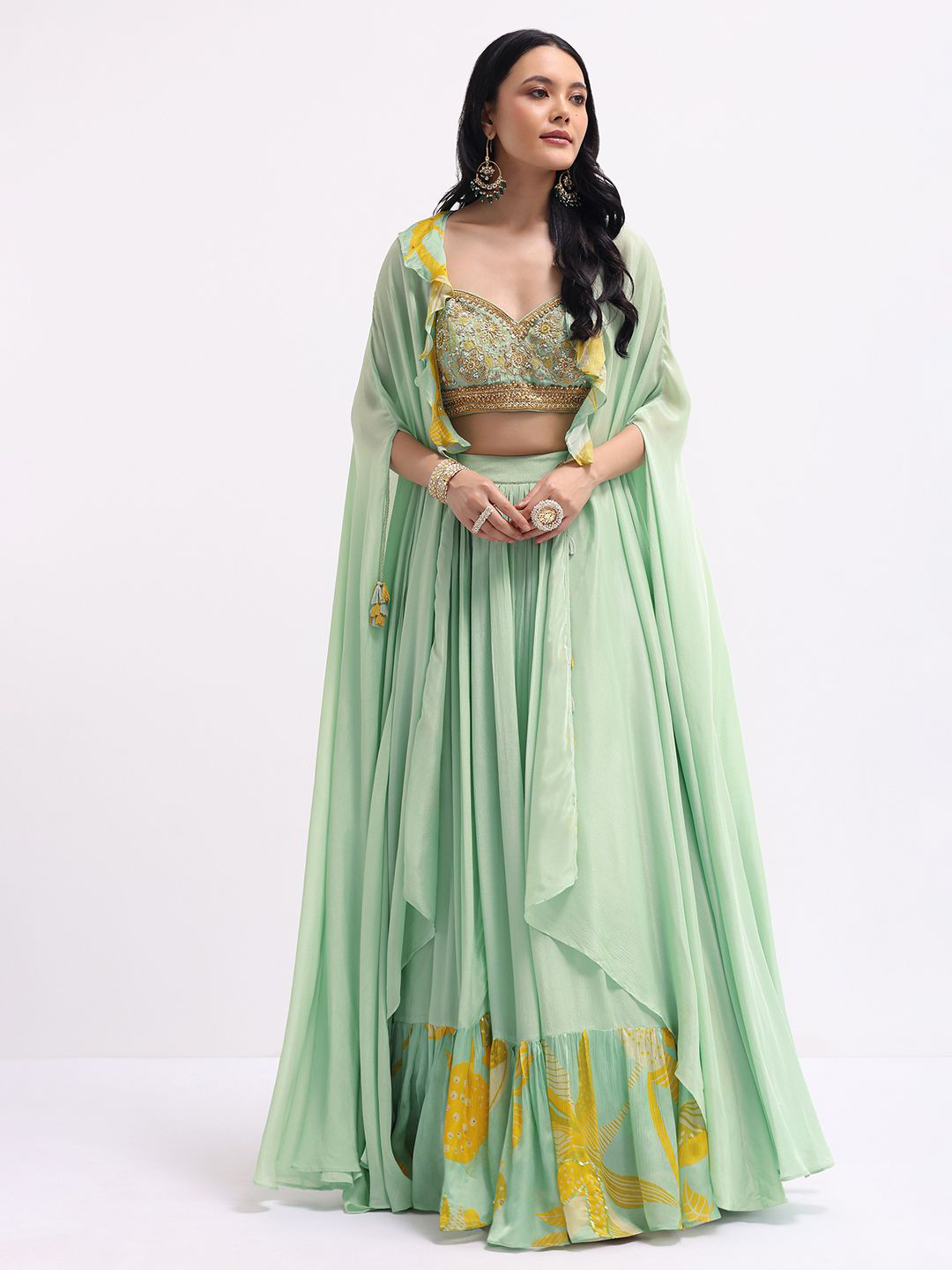 

KALKI Fashion Embroidered Beads and Stones Ready to Wear Lehenga & Blouse With Dupatta, Green