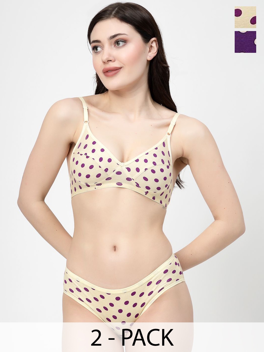 

Docare Pack Of 2 Non-Padded Lingerie Set YummySet-Purple-Yellow
