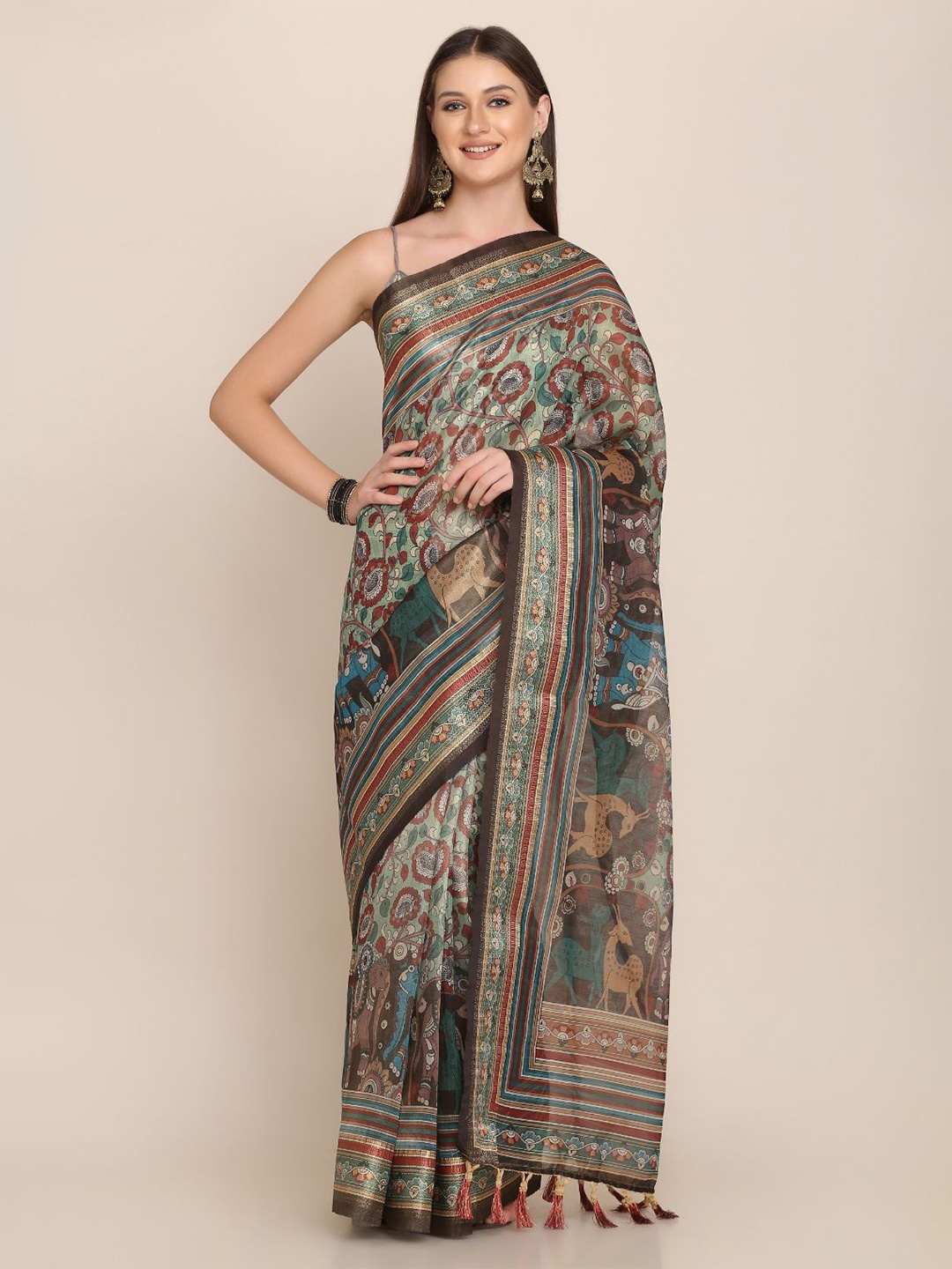 

Kaizen TEXO FAB Digital Print Rapier Jequared Saree, Green