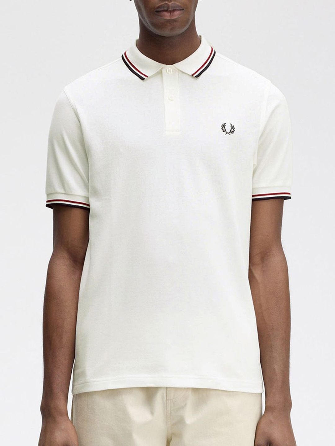 

Fred Perry Men Polo Collar Applique T-shirt, White