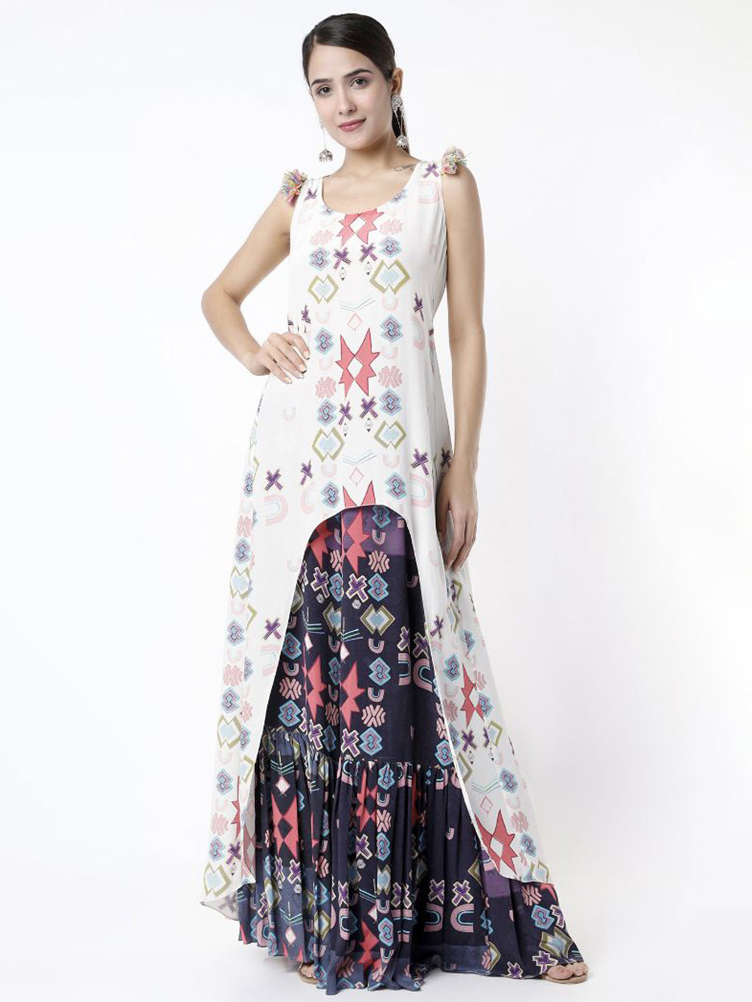 

Payal Singhal Floral Print Crepe Maxi Longline Top, White