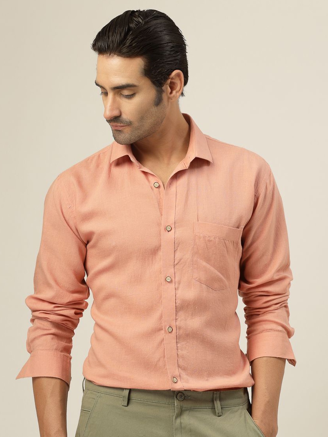 

JADEBERRY Men Classic Slim Fit Opaque Casual Shirt, Peach