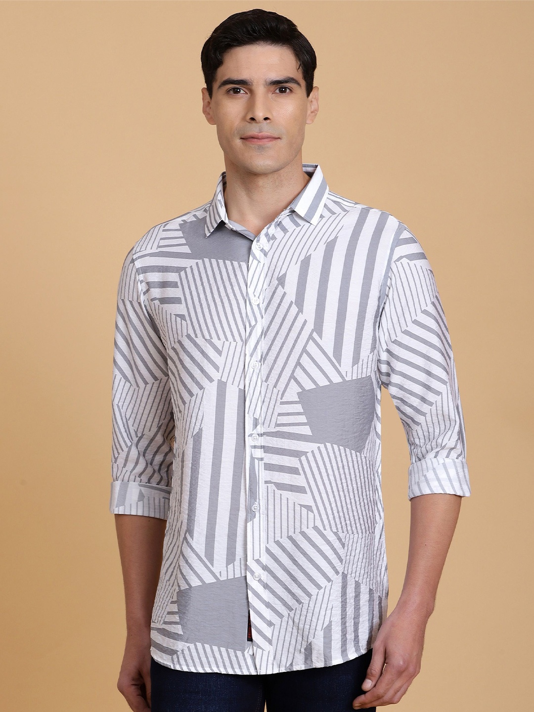 

Gavin Paris Men Classic Opaque Striped Semiformal Shirt, Grey