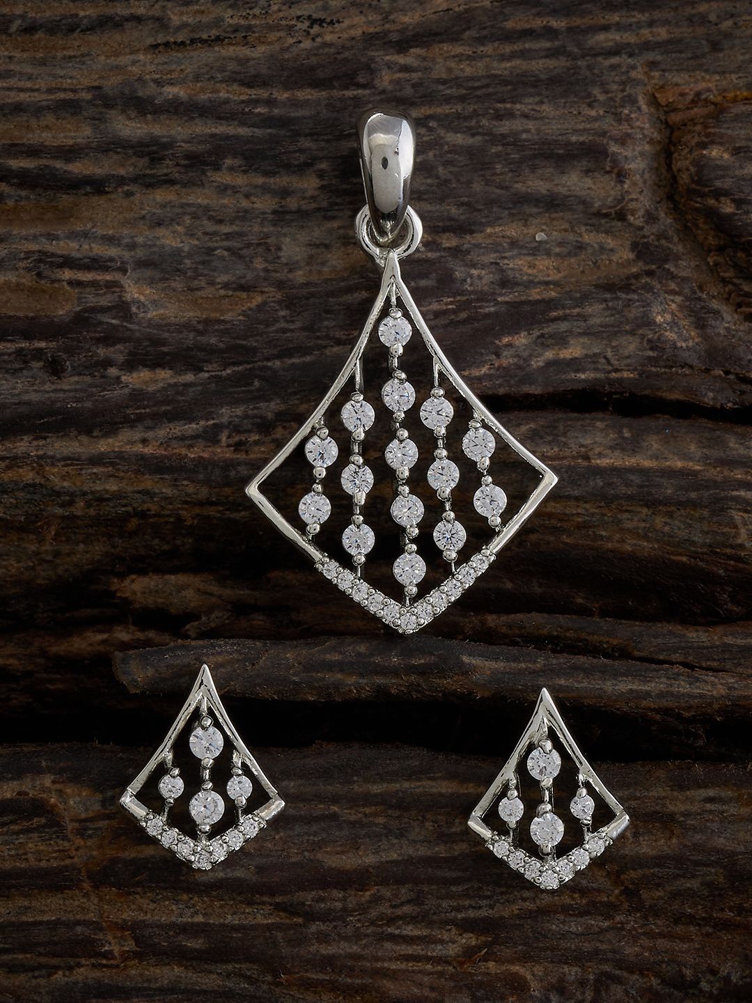 

Kushal's Fashion Jewellery Rhodium-Plated Cubic Zirconia Studded Pendant Set, Silver
