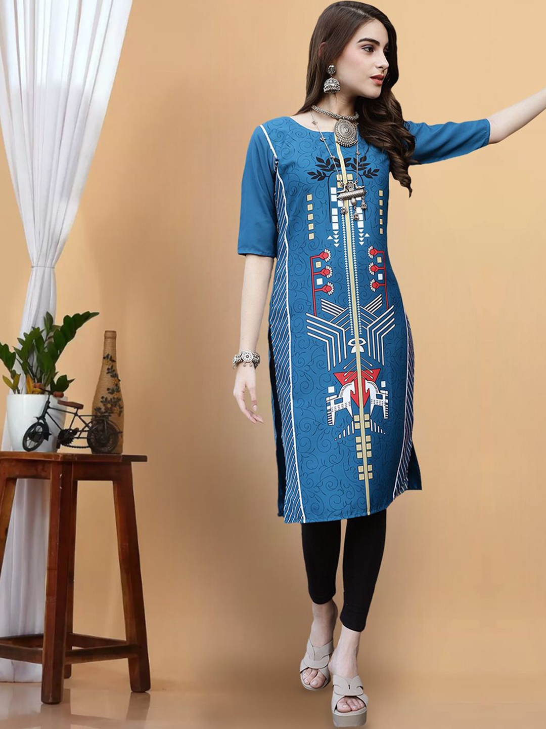 

7Threads Women Dyed Flared Sleeves Thread Work Floral Crepe Anarkali Kurta, Multi