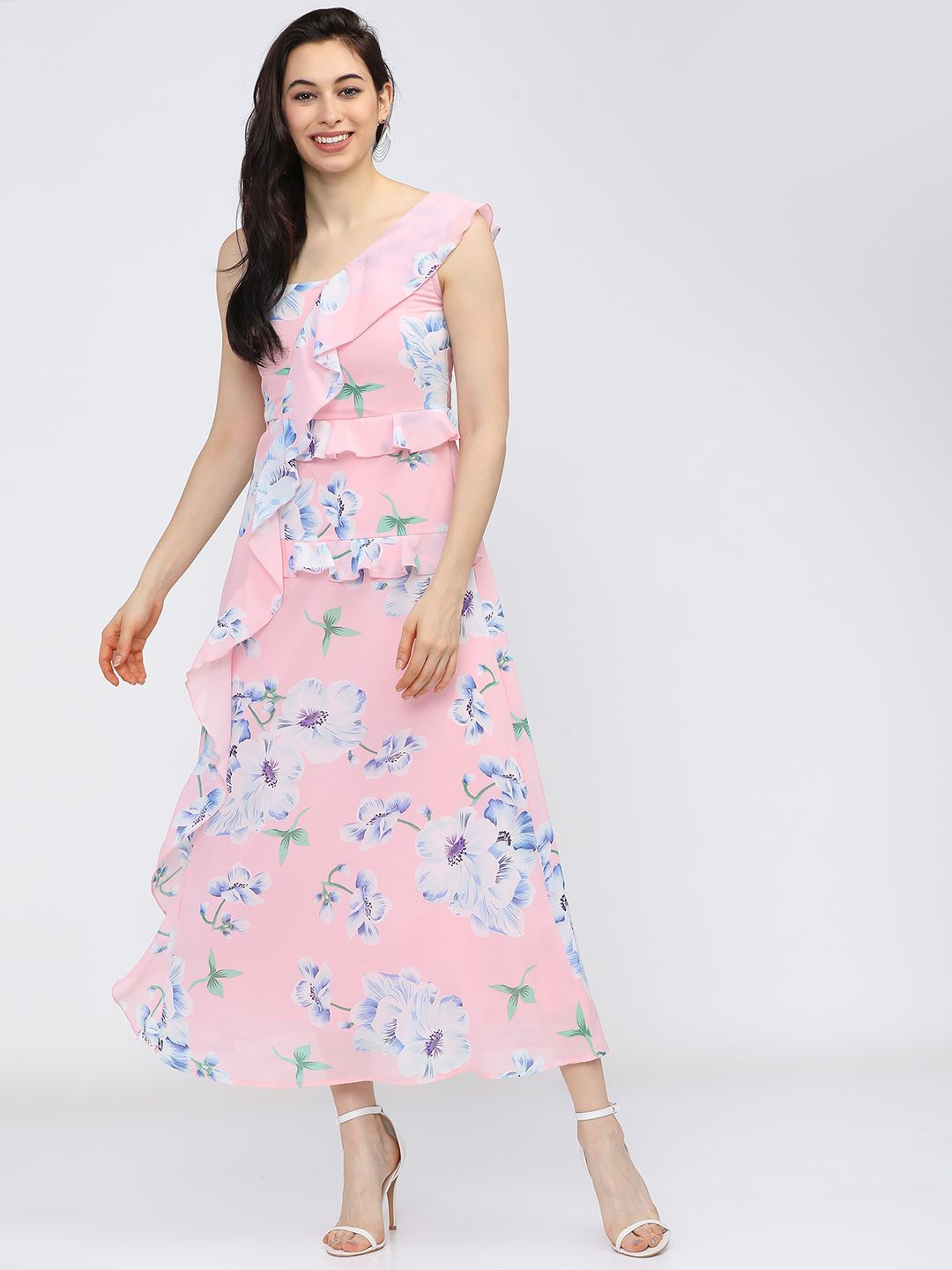 

Tokyo Talkies Floral Printed Sleeveless A-Line Midi Dress, Pink