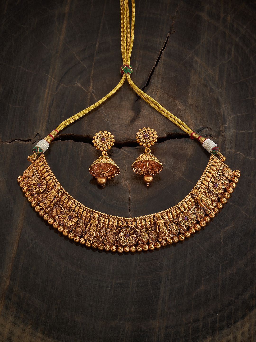 

Kushal's Fashion Jewellery Gold-Plated Ruby Ethnic Antique Jewellery Set