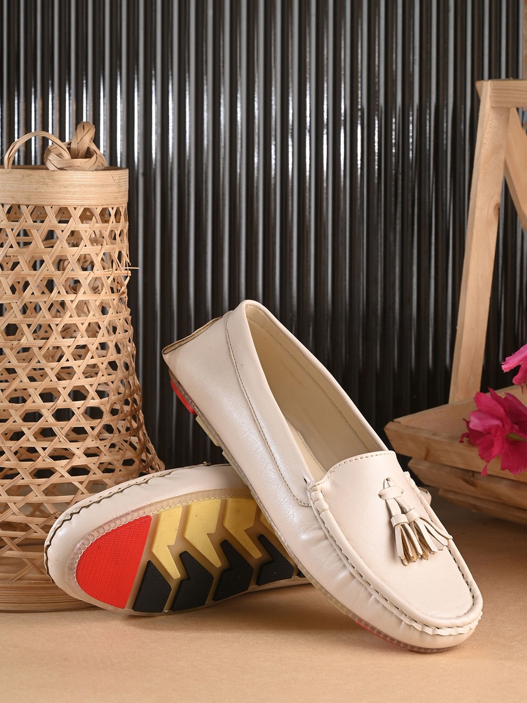 

Mast & Harbour Women PU Sneakers With Tassels, Beige