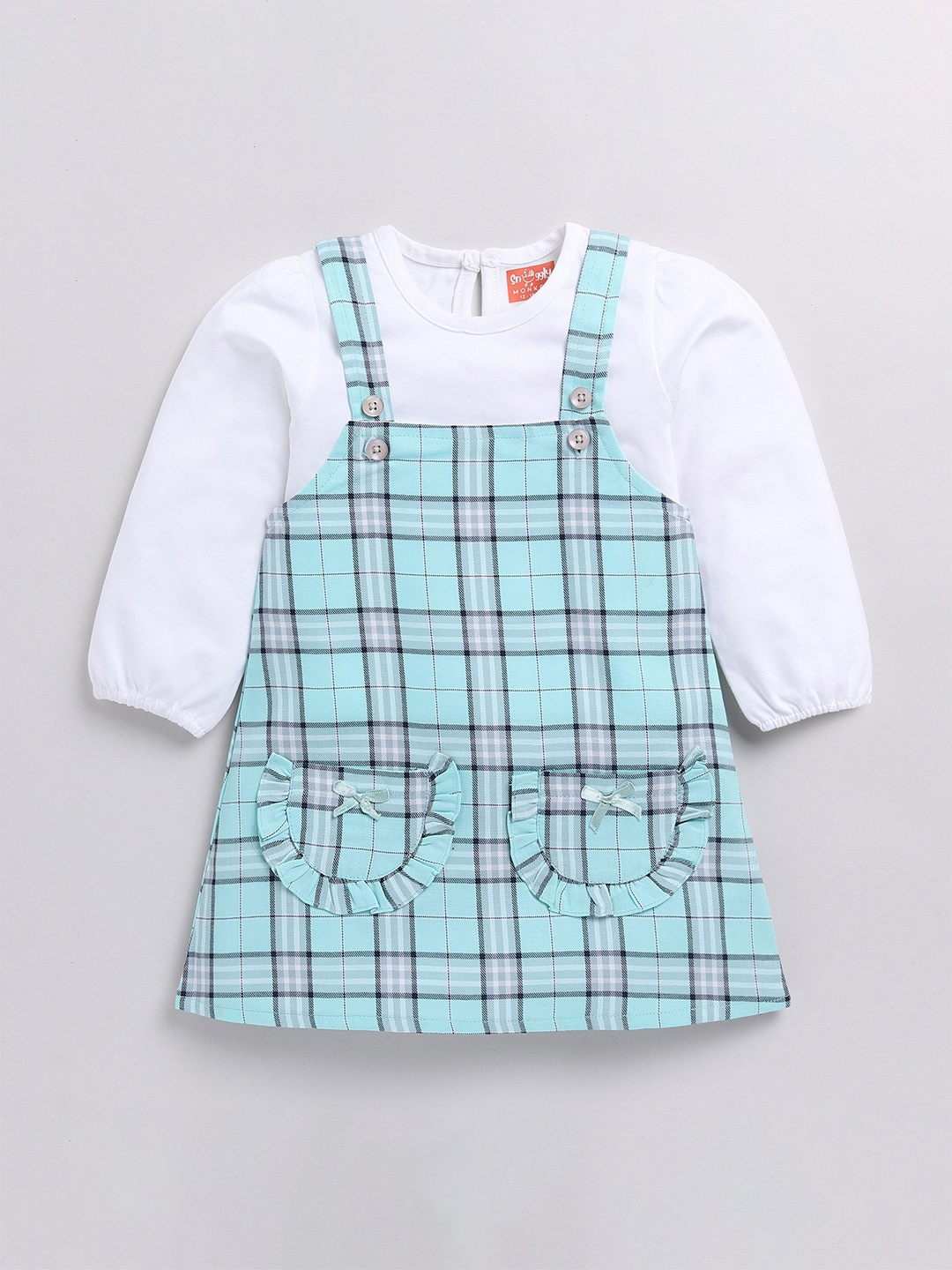 

SNUGGLY MONKEY Checked Pinafore Dress, Blue